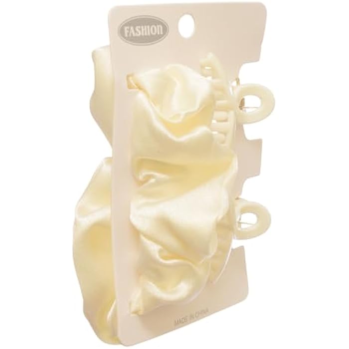 Hair Claw Clips With Hair Scrunchies For Girls Set, 3 Pieces - Offwhite - Image 2